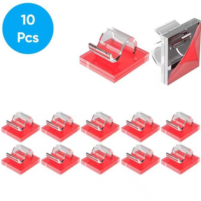 WESLEY 10Pcs Klip Klem Clamp Kabel Plastik Tempel Cable Clip Desk Organizer Tanpa Paku