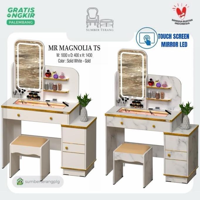 Meja Rias Lampu LED Touch Screen Meja Rias Vanity Mirror Meja Rias Dressing Table Matkens MR MAGNOLI