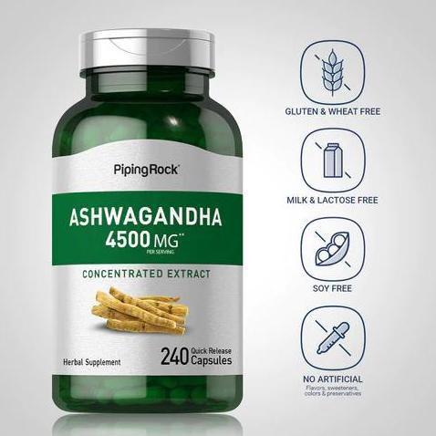 Piping Rock Ashwagandha Besar 4500 Mg 240 Capsules Stress Relief Cemas Original