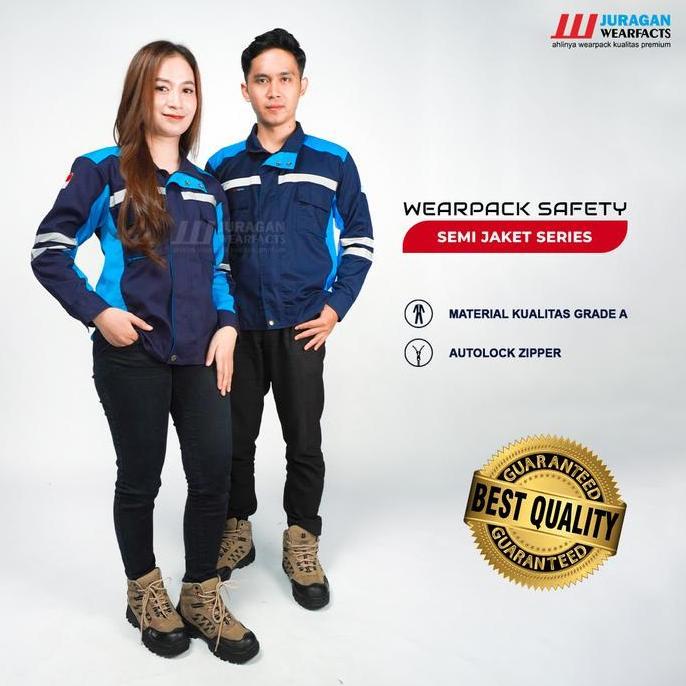 [COD] Wearpack Safety seragam baju kerja lapangan panjang Pria Wanita model Semijaket Warna Biru Tos