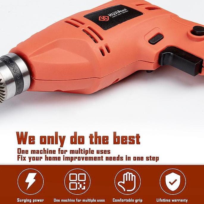 HUJIA Mesin Bor Listrik 10mm Reversible Electric Drill Mesin Bor Electric Drill bor listrik murah me
