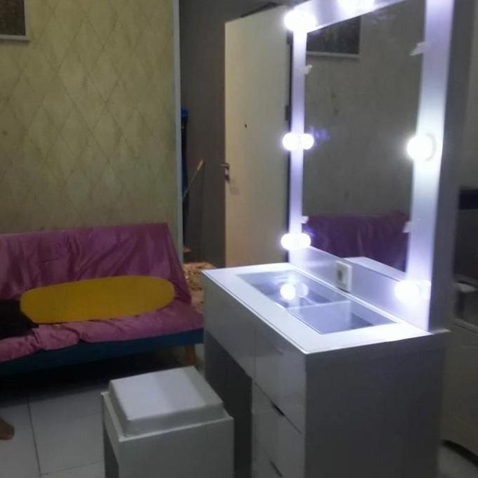 meja rias lampu meja polos kaca full