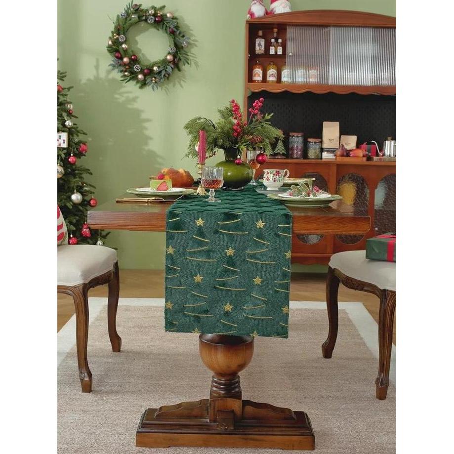 Table Runner Christmas Hijau Taplak Meja Pohon Natal Dekorasi Ruang Tamu & Makan SS