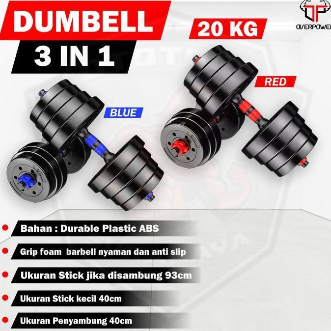 Promo Dumbell Barbell Set 3 in 1 20KG | Dumbel Barbel | Alat Fitness COD