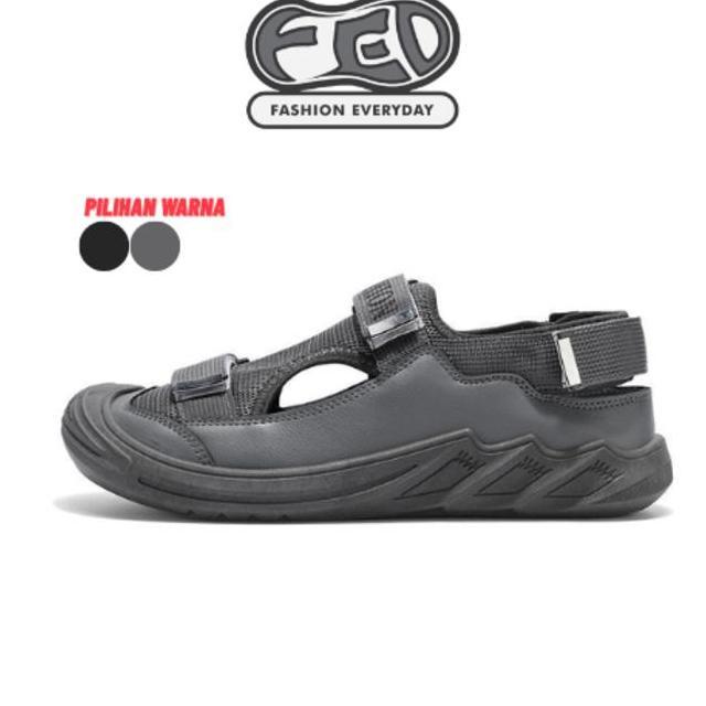 Fed Sandal Pria Okayama Grey Anti Licin Dan Berventilasi Sendal Santai Outdoor Hiking Pantai Hitam