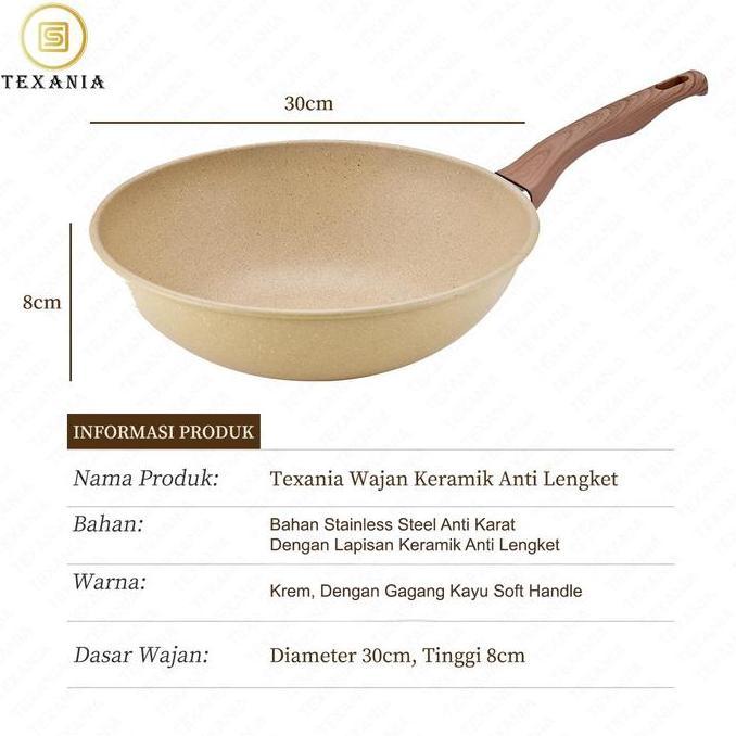 GMA TEXANIA Wajan Keramik 30cm Wajan Anti Lengket Warna Cream Kitchenware