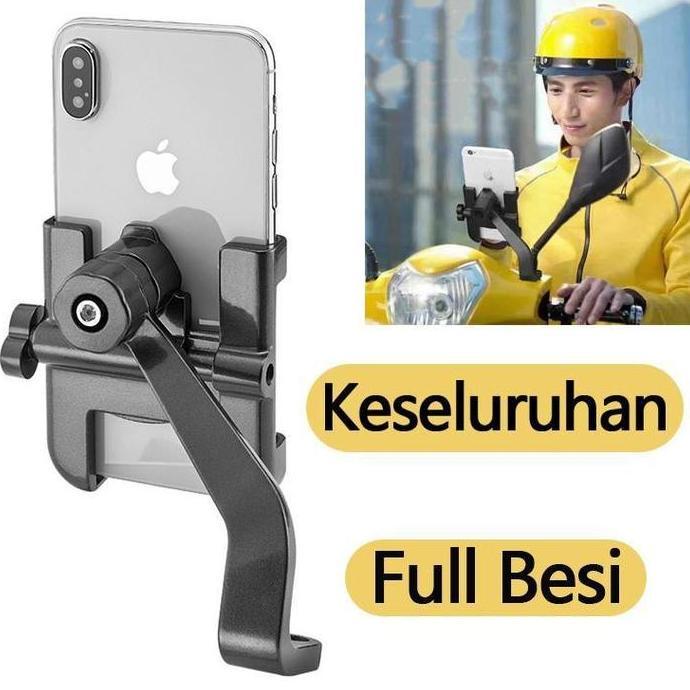 Holder Hp Motor Full Besi aluminium Spion Motor Universal Phone Holder C2 ORI