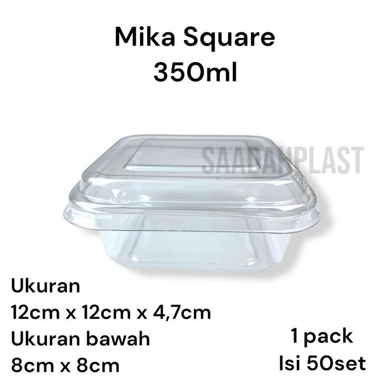 (ISI 50) Mika Plastik 350ml Square Kotak Persegi / Mika Kotak Buah