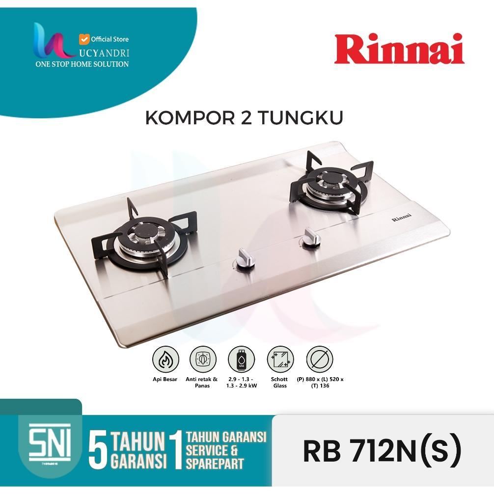 Kompor Gas Tanam 2 Tungku (Stainless) Rinnai RB-712N (S) / RB712NS ORI