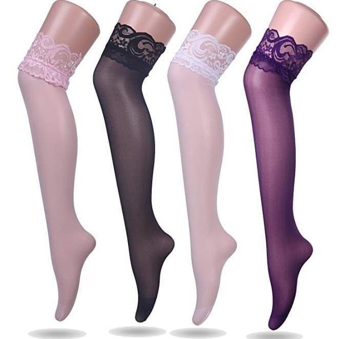 Stocking Wanita Renda Transpaean Sexy tetinggi Lutut Stocking 02S