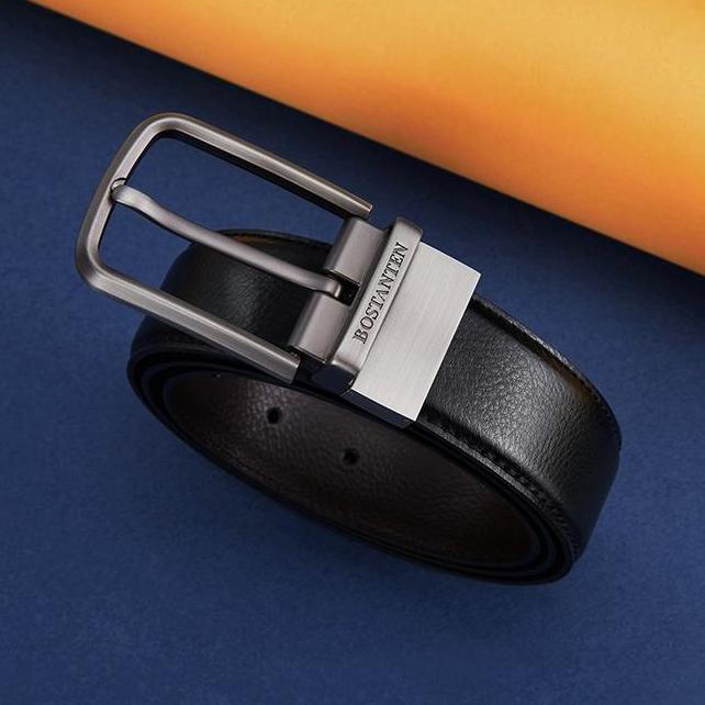 Bostanten Sabuk Ikat Pinggang Pria Warna Hitam Bahan Kulit Sapi