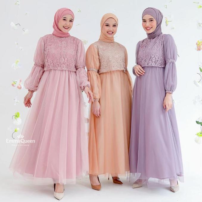 Emmaqueen - Dress Alin Gamis Simple Elegan Kondangan Tile Brukat
