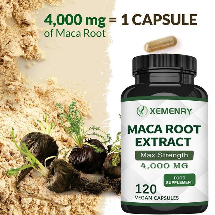 Xemenry - Kapsul Ekstrak Tanaman Akar Maca - 4000 Mg Per Kapsul - Memberikan Energi, Menjaga Ketenan