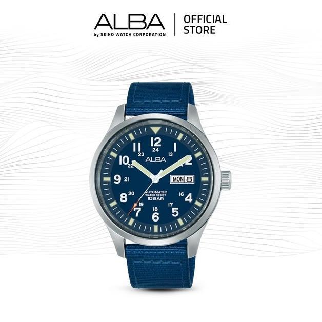 Alba Mechanical Jam Tangan Pria Field AL4219 / AL4219X1 Automatic Blue Dial Nylon Strap Watch