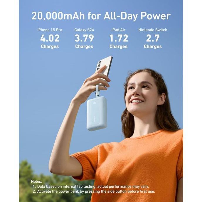 Anker Zolo Power Bank 20.000mAh 30W Max Fast Portable Charger with Built-in USB-C and MFi Certified 