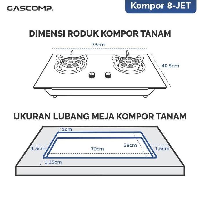 GASCOMP Kompor Tanam Kaca 8 JET Kompor Gas 2 Tungku 8 JET Spesial Kompor Tanam Burner Lebih Hemat Ga