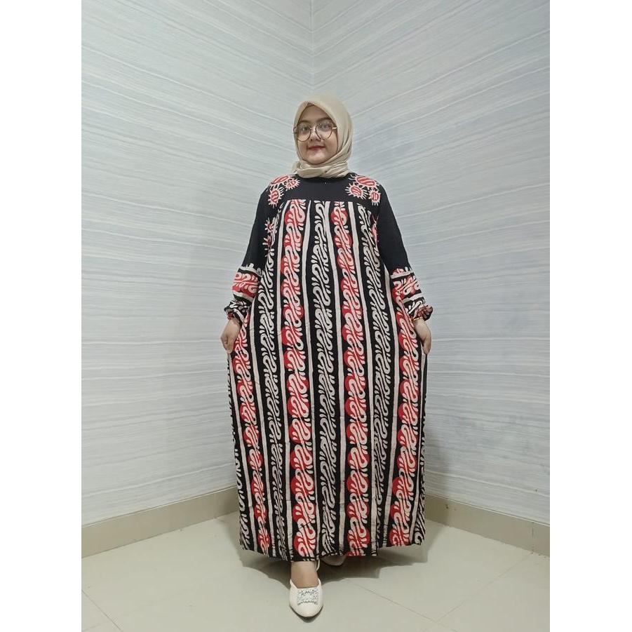 Gamis Salma Jumbo Ld 140 Pb 135  Motif Batik Tcap Cantik Bahan Rayon Tebal Adem Pekalongan Muslim Wa