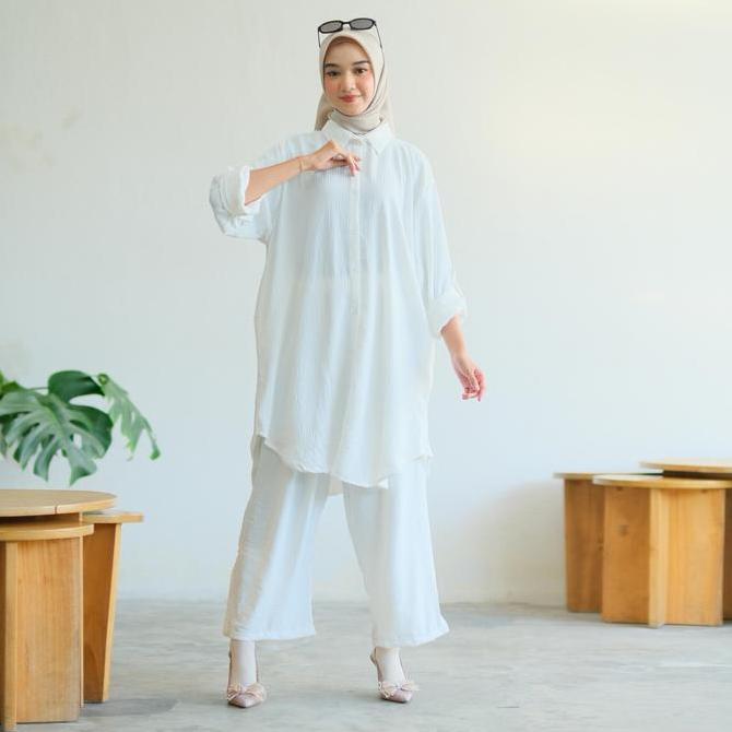 Setelan Jumbo Ld 140 160 Crinkle Airflow Premium Melar Muslim Baju Celana Atasan Wanita Panjang Kanc