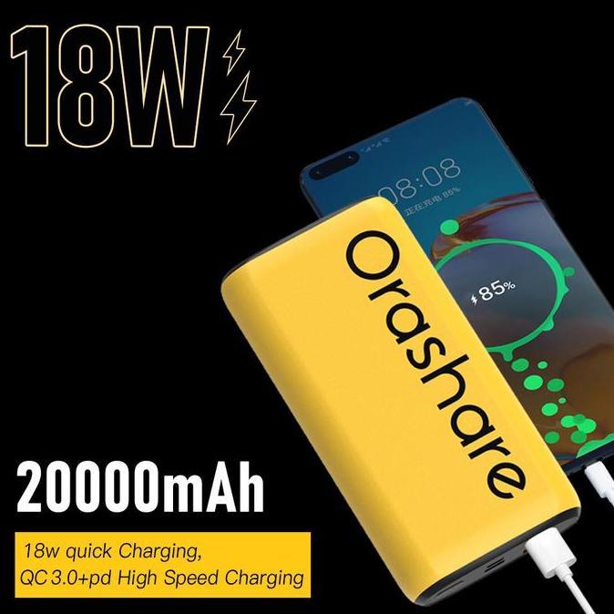 Orashare O20Pro Powerbank 20000mAh 18W PD QC 3.0 Powerbank Pengisian Cepat Powerbank Tipe C Bergaya 