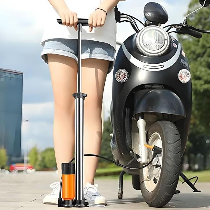 Pompa Angin Tabung + Meter Alat Pompa Ban Angin Sepeda Motor Kempes Tekanan Tinggi Stainless Steel [