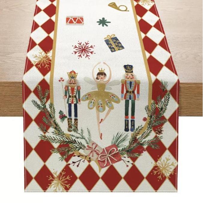 Table Runner Christmas Motif Nutcracker Taplak Meja Makan Kain Dekorasi Natal PM