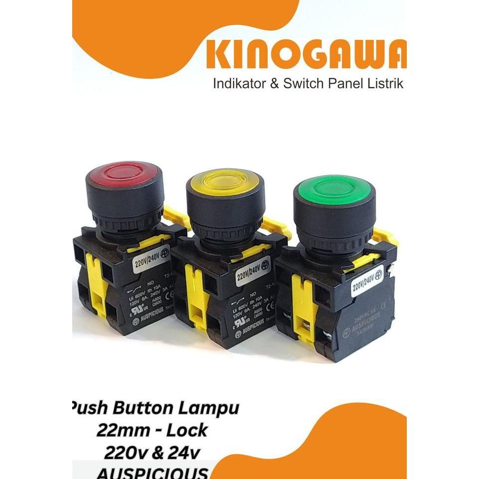 Promo Push Button Lamp 22mm 220V AUSPICIOUS - Push Lock - Push Button Lampu Diskon