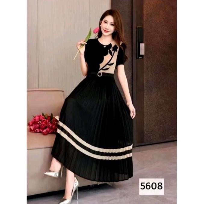 Dress Plisket korea Import 5524/5219 /5521 Glitter lengan 7/9 Lengan pendek LA