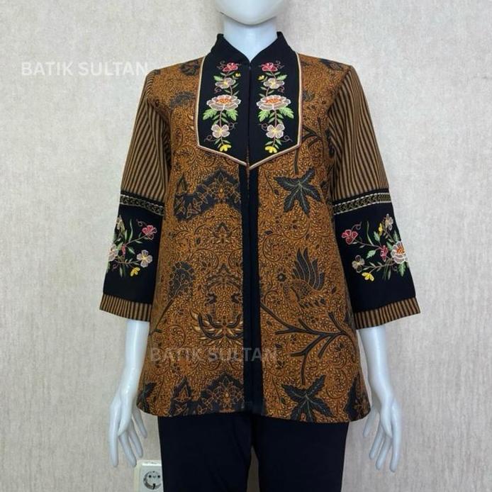 Atasan Batik Wanita Blouse Baju Mewah Cewe Kain Katun Sogan Bordir Premium Lapisan Tricot l Atasan K
