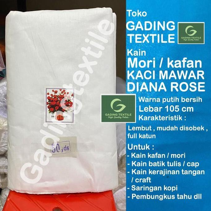 ( per 1 roll ) kain kafan mori putih cap MAWAR DIANA ROSE lebar 105 cm isi 45 meter bahan katun prim