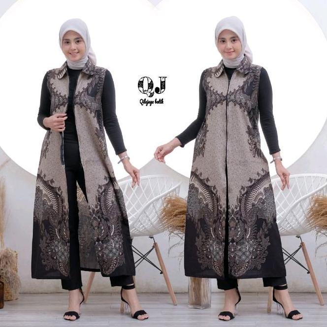 Outer Batik Kardigan, Longkardi, Bahan Katun,Size Ld 100 Sampai Ld 130 Cardigan Sky Blue Brukat Hana