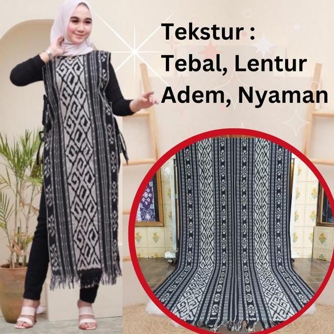 Vest Panjang Wanita Muslim Outertenun Etnik Warna Hitam Putih Navy