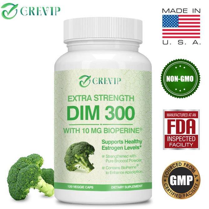 Grevip - Kapsul Vegetarian Brokoli Organik Alami - Dim 300 Mg - Mendukung Kadar Estrogen Yang Sehat 