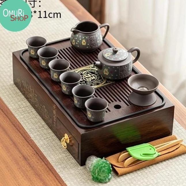 Chinese Tea Pot Set Dilengkapi Meja Tray Dan Kotak Laci Penyimpanan
