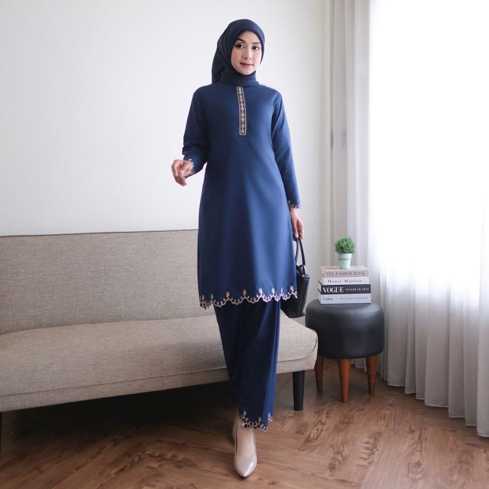 Hanifa Fashion - One Set Melayu Bordir Baju Kurung Melayu Bordiran Bunga Bahan Toyobo Set Rok