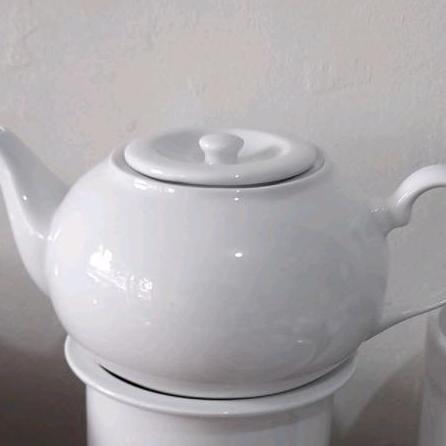 Teapot Tea Pot Teko Bulat Gagang Keramik Porselen Putih Polos Awet Tebal Tahan Panas Blanc Kapasitas