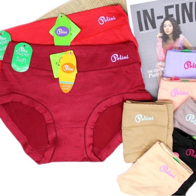 Promo Celana Dalam Wanita Polini 1232 Polos 3 & 6 Pcs Seksi Katun Dewasa COD