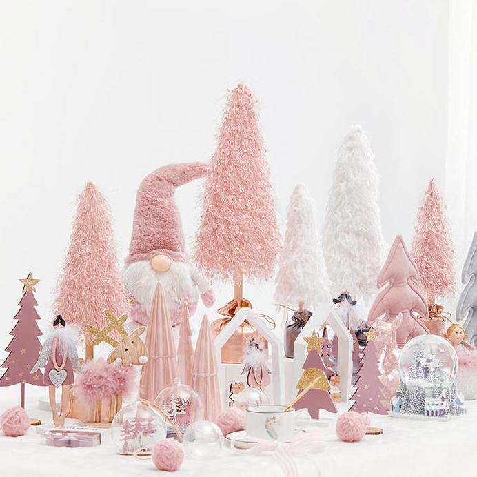 Hiasan Dekorasi White Pink Tema Patung Boneka Pohon Natal Christmas Ornament Decoration
