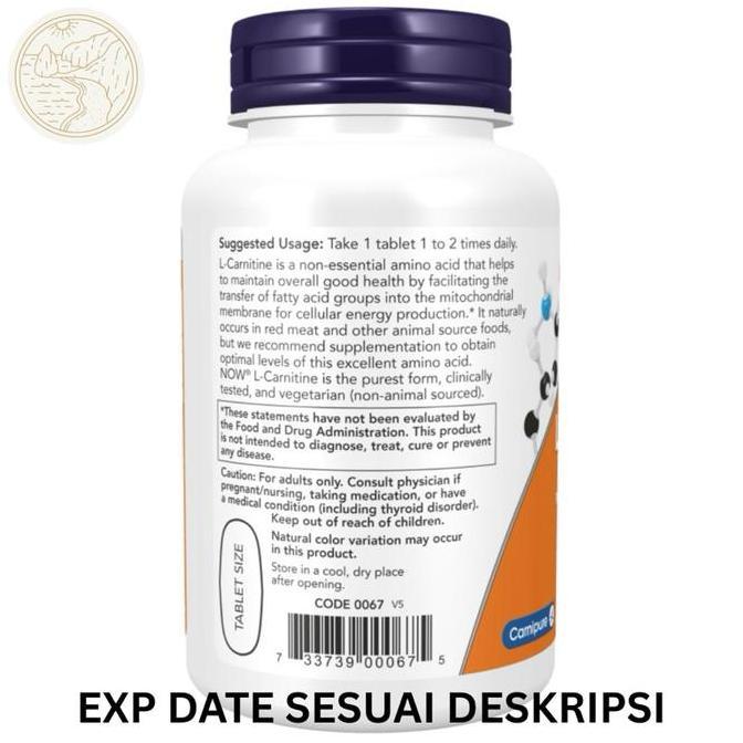 eko_storebookck - NOW L-Carnitine 1000mg 50-100 Tablet - Suplemen Pembakaran Lemak dan Energi