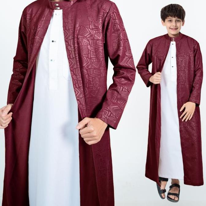Jubah Anak Lengan Panjang Gamis Luaran Anak Kain Embos Premium Thobe Arab Madana New Motif Kancing B