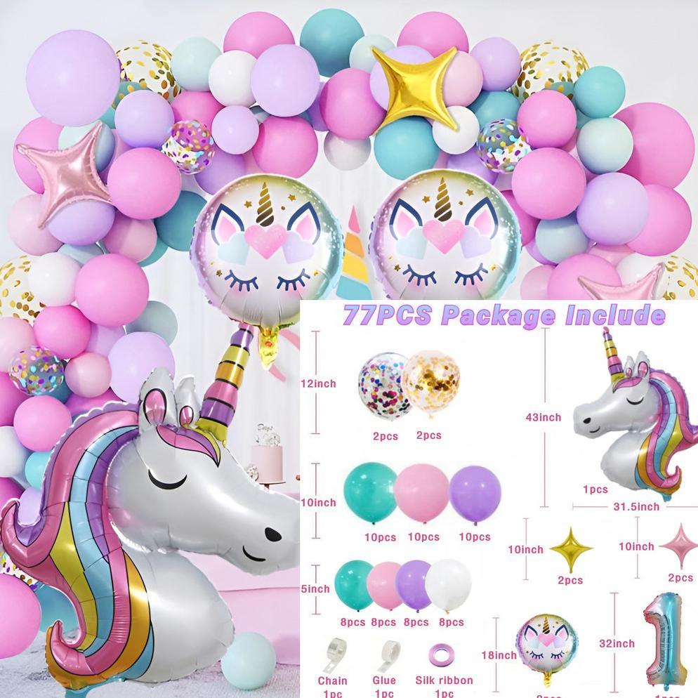 Set Balon Pelangi Unicorn Dekorasi Ulang Tahun Anak Perempuan Baby Shower Merah Muda Ungu Pesta Late