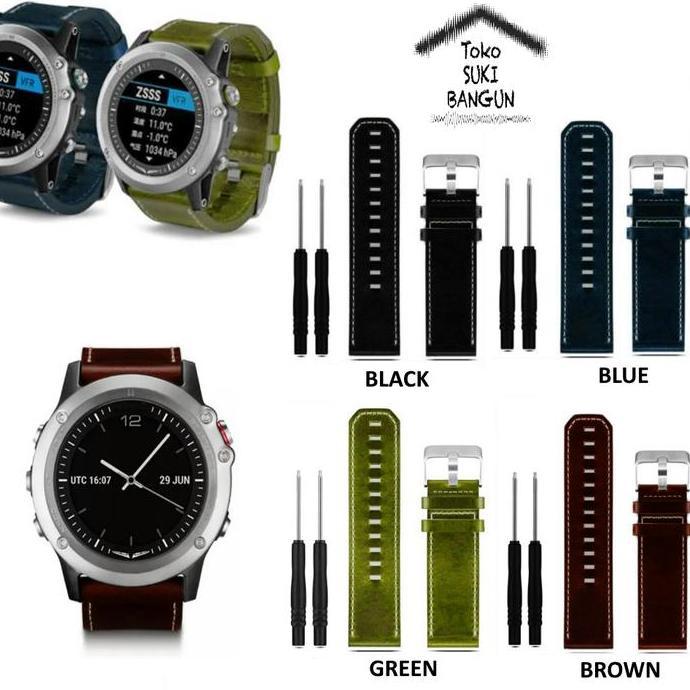 TALI JAM Strap Garmin Fenix 3 Thick Leather Watch Band Strap Tali Jam Kulit Tebal murah