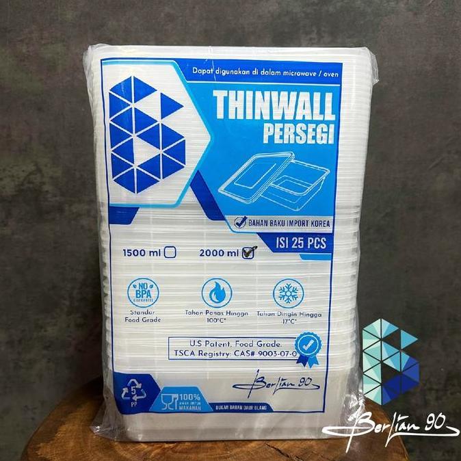 Thinwall Square SQ 2000 ml Kotak Thinwall Kotak Makan Makanan Plastik