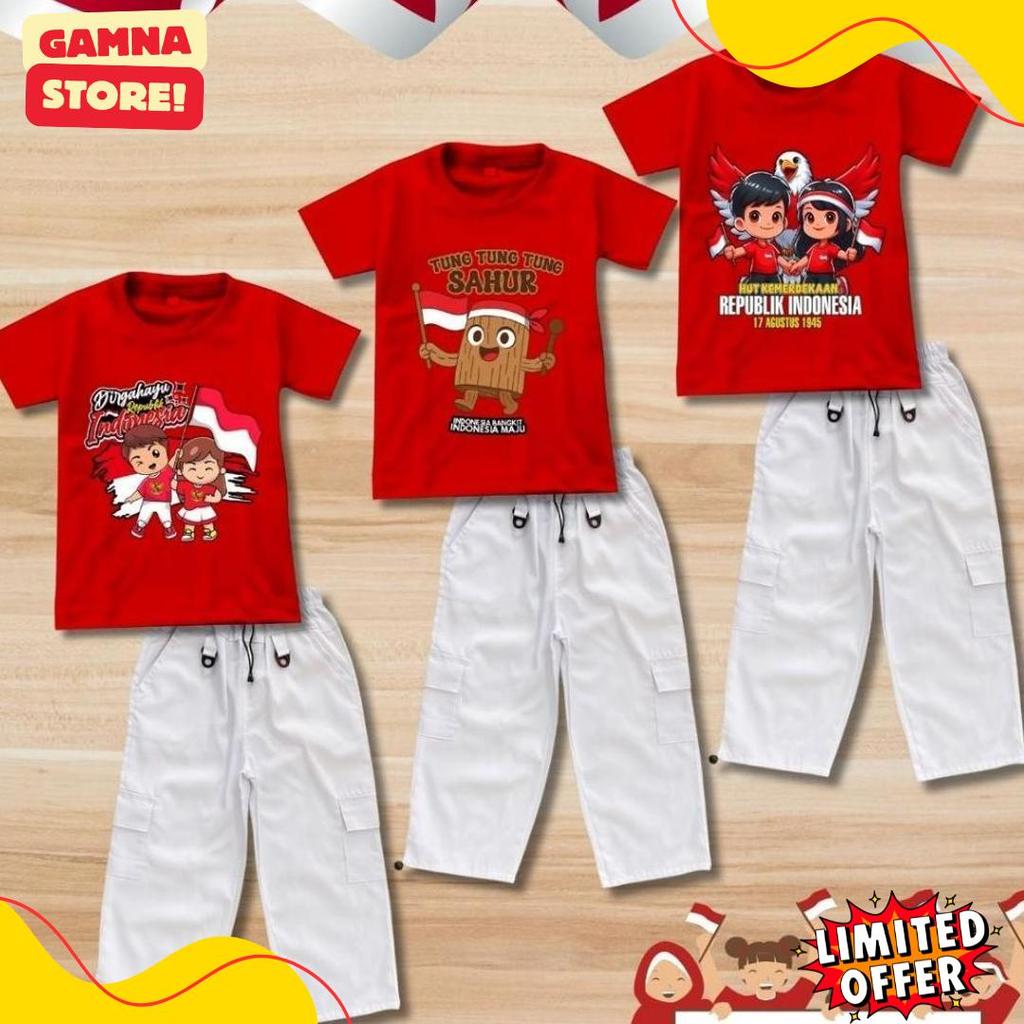 Wajib Punya Setelan Celana Cargo Anak 17 Agustus / One Set Kemerdekaan Rs02