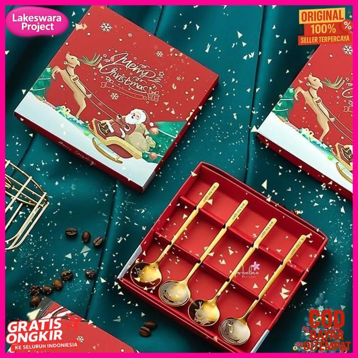 Promo Hampers Natal Sendok Garpu Teh Set Premium / Christmas Gift Box Coffee Tea Spoon Set / Kado Na