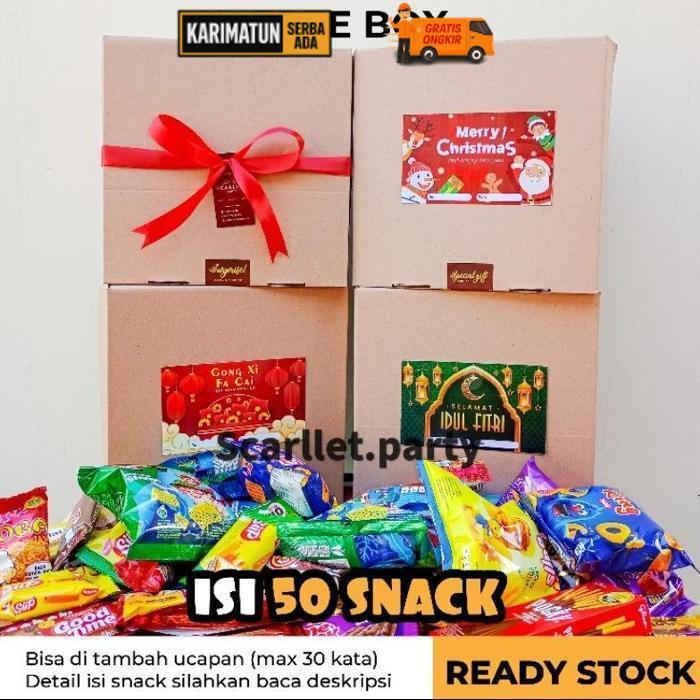 Promo [Free Box] Paket Kado Hampers Snack Isi 50 Pcs Snack Natal Lebaran Kado Ulang Tahun Birthday U
