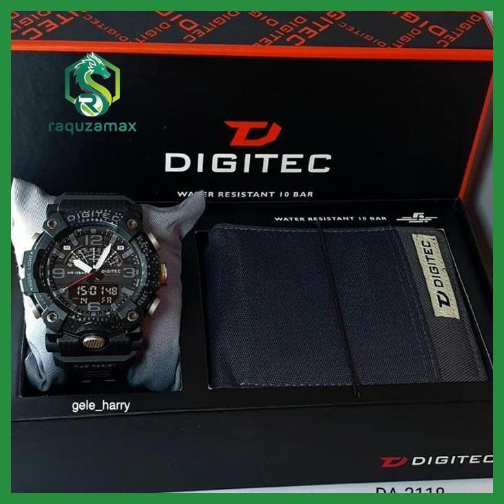 (ORIGINAL) DIGITEC DA-3118T DA3118 DA 3118 HITAM DIAL MERAH GRATIS DOMPET JAM TANGAN PRIA WANITA KAN