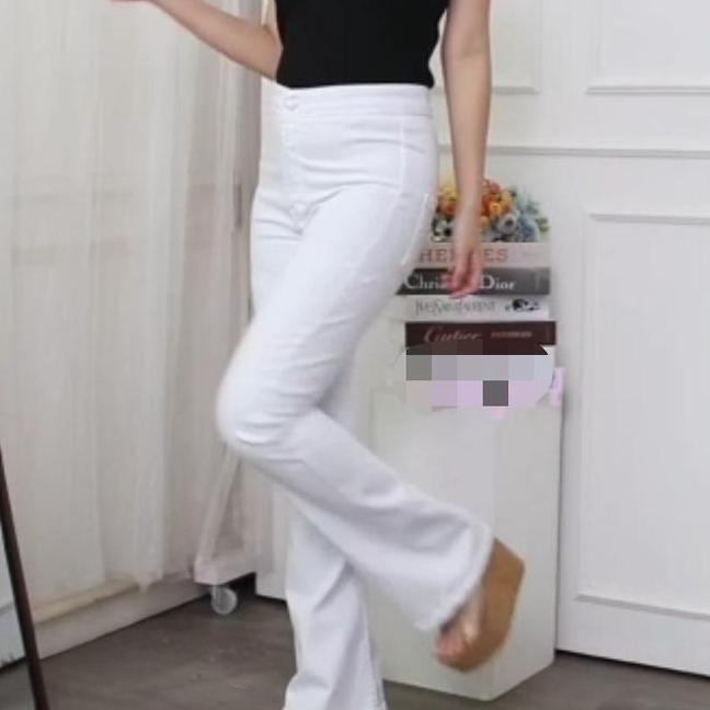 Celana Jeans Hhwaist Wanita Celana Hhtwaist Cutbray Putih