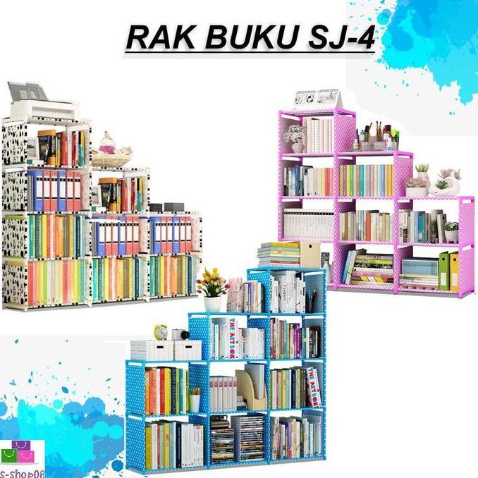 Rak Buku Portable 3 Sisi Serbaguna 12 Layer 9 Ruang Susun
