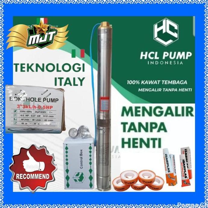 Pompa Satelit 3" Hcl 3Kl/H-0.5 No Kabel 50M 220V Submersibel 0.5Hp Restock!