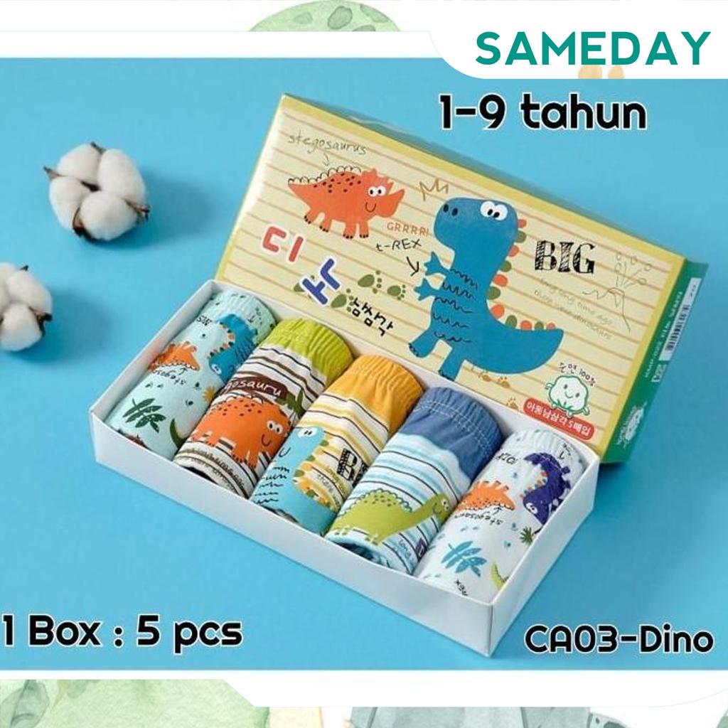 Ca03 5Pc Celana Dalam Katun Anak Laki-Laki Cowok Dengan Kotak (1-9Thn) - Ca03-Dino, 60 Grab